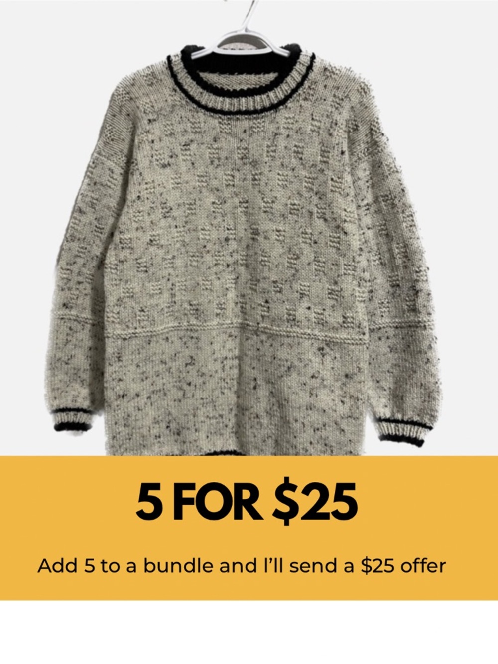 His or hers hand knitted textured crew neck sweater.
CLEARANCE 5 for $25
